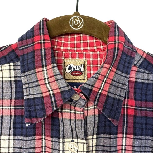 Cruel Girl Womens Plaid Button-Up Shirt Size S Red Blue White Casual Western - Picture 2 of 9